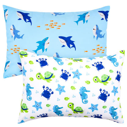 Picture of UOMNY Toddler Pillowcases for Girls 13X18 12x16 14x19 Turtles and Sharks Baby Pillow Case 2 Pack Small Pillow Covers for Travel Pillow Blue White
