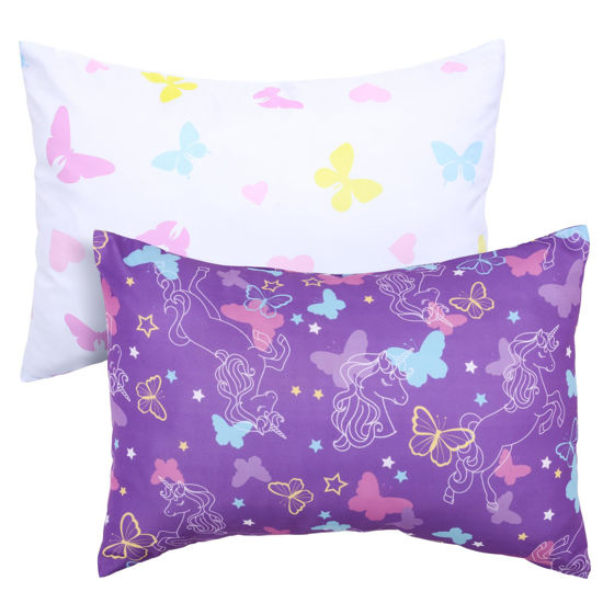 Picture of UOMNY Toddler Pillowcases for Girls 13X18 12x16 14x19 Butterfly Baby Pillow Case 2 Pack Small Pillow Covers for Travel Pillow Purple White