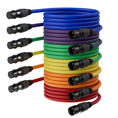 Picture of AuxLink XLR Cables 6ft 6 Pack, XLR Microphone Cable Male Female 6 Color Gold-Plated 3-Pins, XLR to XLR Cable for Microphone, Mixer, Recording Studio- 6 Feet, 6 Pack