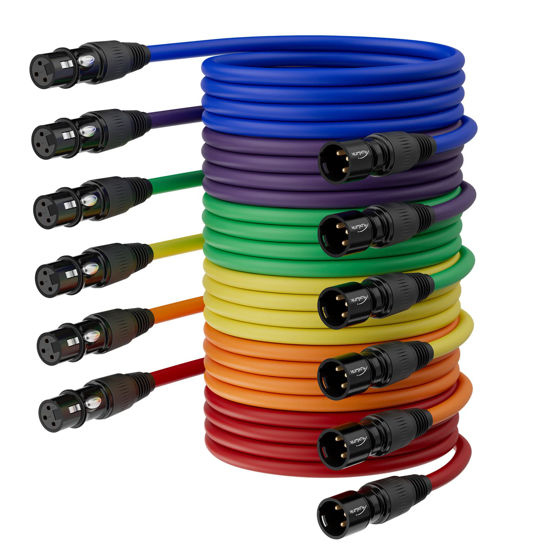 Picture of AuxLink XLR Cables 6ft 6 Pack, XLR Microphone Cable Male Female 6 Color Gold-Plated 3-Pins, XLR to XLR Cable for Microphone, Mixer, Recording Studio- 6 Feet, 6 Pack
