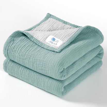 Picture of Lulu moon Muslin Baby Blanket - Cotton Quilt Blankets for Toddlers - Reversible Nursery Crib Blanket for Baby Boys and Girls 47"x47"(Sage)