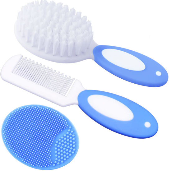 Picture of Baby Hair Brush, Cradle Cap Brush, Baby Hair Comb, Baby Hair Brush and Comb Set for Newborns & Toddlers, Baby Brush Soft Bristles, Ideal for Cradle Cap, Perfect Baby Registry Gift (Blue)