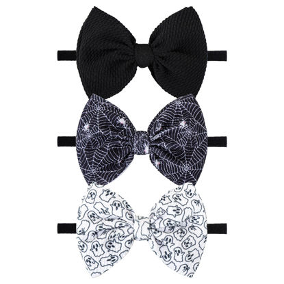 Picture of YanJie Halloween Bows for Baby Girls Elastic Nylon Headbands Toddler Girls Spider Hair Bows Ghost Hair Halloween Accessories Newborn