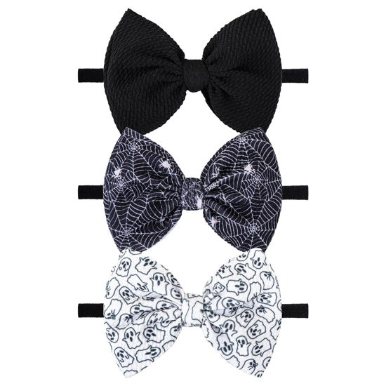 Picture of YanJie Halloween Bows for Baby Girls Elastic Nylon Headbands Toddler Girls Spider Hair Bows Ghost Hair Halloween Accessories Newborn