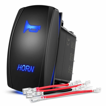 Picture of Nilight Horn Switch Momentary Laser Rocker Switch 5PIN On/Off LED Light 20A/12V 10A/24V Switch with Jumper Wires Set for Cars Jeeps Boats Trucks (90126B)