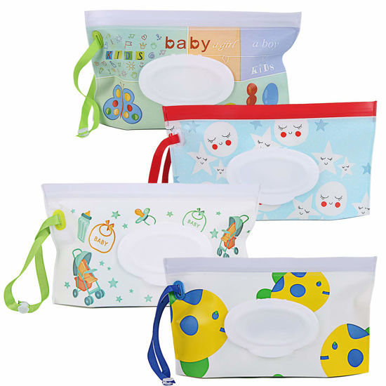 Picture of FEBSNOW 4 Pack Baby Wipes Container, Reusable Portable Wet Wipe Pouch, Wipe Dispenser Container, Baby Travel Wet Wipe Holder