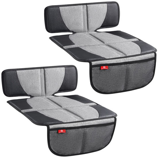 Picture of Helteko Car Seat Protector - 2 Pack Seat Mat for Under Child Booster Carseat, Seat Cover Protector from Waterproof & Stain Resistant Thickest Padding Material for Leather and Fabric Seats, Gray