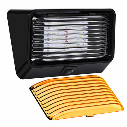 Picture of Leisure LED RV Exterior Porch Utility Light with Switch - 12v 280 Lumen Lighting Fixture. Replacement Lighting for RVs, Trailers, Campers, 5th Wheels. Black Base, Clear and Amber Lens (Black, 1-Pack)