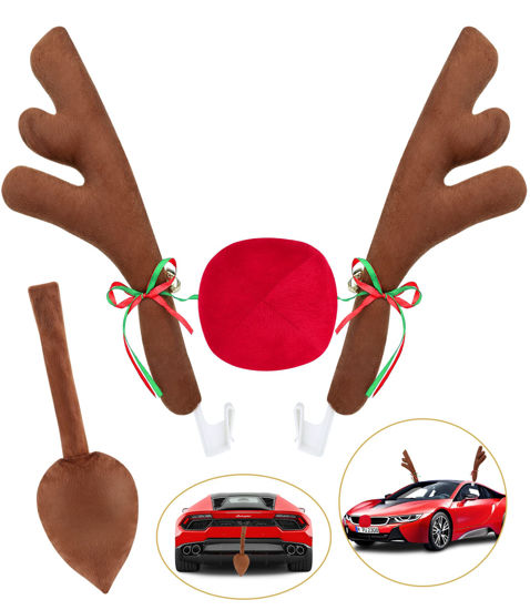 Picture of Angooni Upgraded Car Reindeer Antler Kit Christmas Rudolph Auto Decorations, Rudolph Auto Accessories with Tail, Nose - Add Holiday Spirit