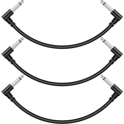 Picture of Sovvid 3 Pack 12 Inch Guitar Patch Cables, Black Guitar Pedal Cable Effect Cable Cord, 1/4" inch TS Right Angle Guitar Patch Cable