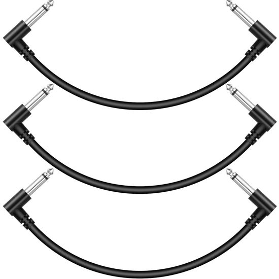 Picture of Sovvid 3 Pack 12 Inch Guitar Patch Cables, Black Guitar Pedal Cable Effect Cable Cord, 1/4" inch TS Right Angle Guitar Patch Cable