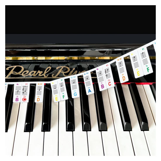 Picture of Colorful Removable Piano Keyboard Note Labels, Silicone Piano Notes Stickers Guide for Beginner, Reusable 88 Key Full Size Piano Key Music Notes Letter Label (colourful)