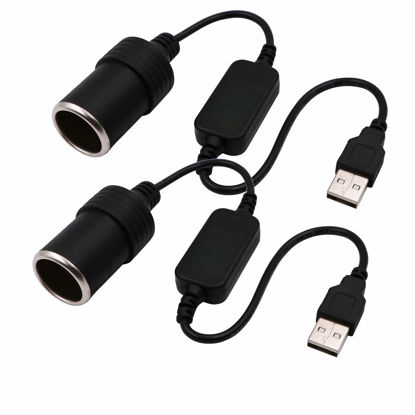 Picture of USB A Male to 12V Car Cigarette Lighter Socket Female Converter Cable 2-Pack