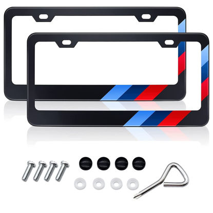 Picture of 2 PCS Matte License Plate Frames for BMW Aluminum Alloy 3 Color License Plate Cover Holder fits for All BMW License Plates Sports Logo Universal License Plate Covers for Front and Rear Car Tags