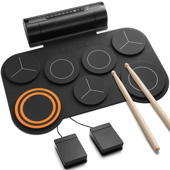 Picture of Donner Electronic Drum Set, 7 Pads Electric Drum Pad Roll Up Quiet Drum Pad Built-in Speaker, 40 Drum Lessons Included, Kids Holiday Christmas & Birthday Gift Instrument Toys(DED-20)