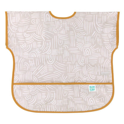 Picture of Bumkins Short Sleeve Bib for Girl or Boy, Toddler and Kids for 1-3 Years, Large Size, Essential Must Have for Junior Children, Eating, Mess Saving Soft Fabric Apron for Play, Boho Beige