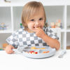 Picture of Bumkins Short Sleeve Bib for Girl or Boy, Toddler and Kids for 1-3 Years, Large Size, Essential Must Have for Junior Children, Eating, Mess Saving Soft Fabric Apron for Play, Charcoal Check