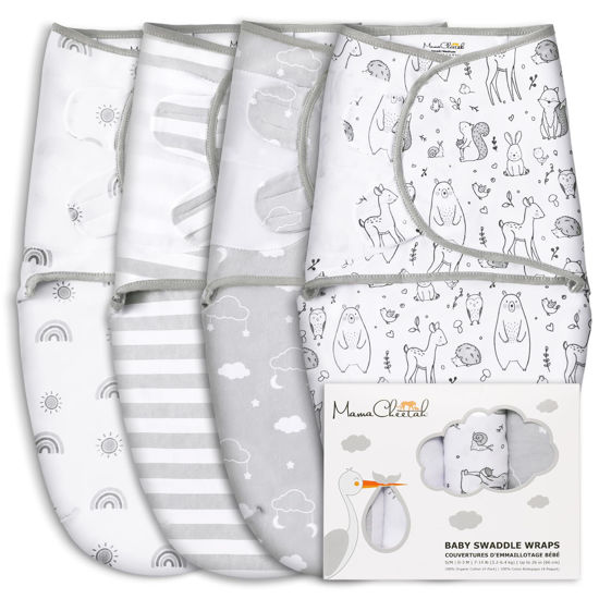 Picture of Mama Cheetah Baby Swaddle Sack 3-6 Month, Organic Cotton Swaddle Sleep Sack, Infant Swaddle Blanket Size Large, Swaddle for Large Babies, Large Swaddle Wrap, Easy Swaddles for Boy Girl, 4-Pack