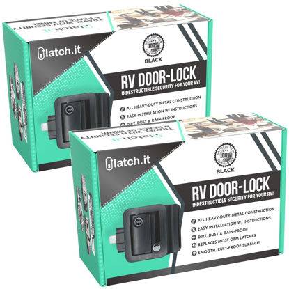 Picture of LATCH.IT Black RV Door Latch | 2 Keyed Alike RV Door Locks for Travel Trailers | Travel Trailer Door Latch | 100% Metal Camper Door Lock w/ 4 Keys | Trailer Door Lock is Easy-to-Install & Fits Most!