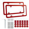 Picture of Alpmosn 2PCS Stainless Steel License Plate Frames, 4 Holes Car Licence Plate Covers with Screws Washers and Caps, Car Exterior Accessories, License Plate Holder for US Vehicles (Red)