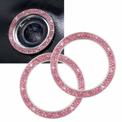 Picture of ToBeQueen Crystal Rhinestone Ring for Car Bling Ring Decal for Vehicle 2Pcs Auto Engine Start Stop Decoration for Women Girl,Interior Ring Push to Start Bling Pink