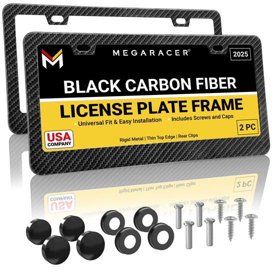 Picture of Carbon Fiber License Plate Frames 2 Pack | License Plate Cover for Car Tag Frame | Black License Plate Frame for Men | Porta Placas para Auto Car Plate Frames Tesla BMW Car Licence Plate Frame Holder