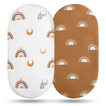 Picture of Soarwg Kids Bassinet Sheets, Bassinet Sheets for Baby Boy and Girl, Bassinet Sheet Neutral, Fit for Rectangle, Round, Oval, Hourglass Mattress, Flexible for Different Bassinet Pad/Mattress 2 Pack