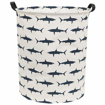 Picture of Sanjiaofen Kids Laundry Hamper,Canvas Shark Hamper Collapsible Boys Storage Baskets for Shark Room Decor,Nursery Hamper,Toy Organizer,(Shark)