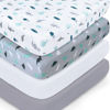 Picture of Crib Sheets for Boys or Girls 4 Pack, Baby Crib Sheets 52'' x 28'' for Standard Crib & Toddler Mattress, Soft and Breathable Material, Baby Crib Sheets Neutral, Grey Dinosaurs & Ocean