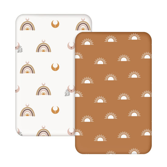 Picture of Soarwg Kids Mini Crib Sheets, Mini Crib Sheets Neutral for Boys and Girls, Soft Breathable Stretchy Baby Pack N Play Sheets, Universal Fitted Most Mini Crib Mattresses and Standard Portable Playard