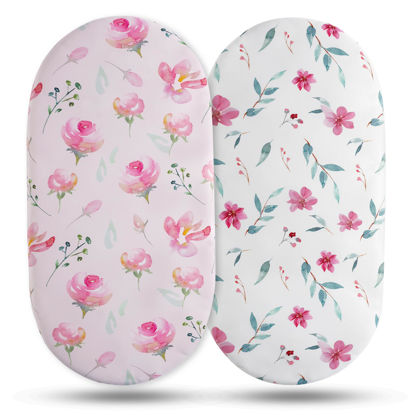 Picture of Soarwg Kids Bassinet Sheets, Bassinet Sheets for Baby Girl, Bassinet Sheet Neutral Fit for Rectangle, Round, Oval, Hourglass Bassinet Mattress, Flexible for Different Bassinet Pad/Mattress, 2 Pack