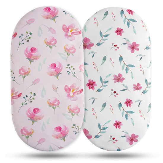 Picture of Soarwg Kids Bassinet Sheets, Bassinet Sheets for Baby Girl, Bassinet Sheet Neutral Fit for Rectangle, Round, Oval, Hourglass Bassinet Mattress, Flexible for Different Bassinet Pad/Mattress, 2 Pack