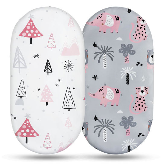 Picture of Soarwg Kids Bassinet Sheets, Bassinet Sheets for Baby Boy and Girl, Bassinet Sheet Neutral, Fit for Rectangle, Round, Oval, Hourglass Mattress, Flexible for Different Bassinet Pad/Mattress 2 Pack