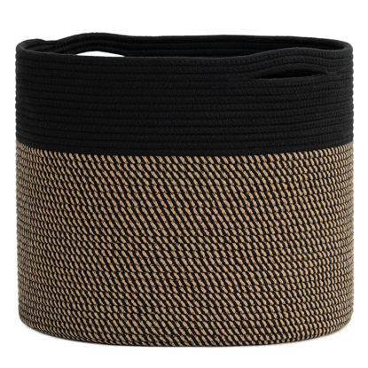 Picture of Goodpick Woven Rope Storage Basket, Blanket Basket for Towel, Shoe, Clothes, Large Toy Decorative Basket for Playroom, Living Room, Nursery, Toy Bin, Black