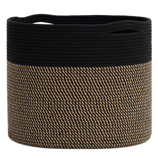 Picture of Goodpick Woven Rope Storage Basket, Blanket Basket for Towel, Shoe, Clothes, Large Toy Decorative Basket for Playroom, Living Room, Nursery, Toy Bin, Black