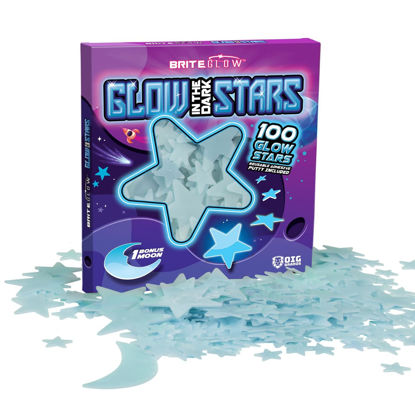 Picture of 100 Blue 3D Glow in The Dark Stars for Ceiling & Walls I Glow Stars for Ceiling with Moon for Christmas Decor I Glow in The Dark Decorations for Bedroom with Reusable Putty Stocking Stuffers for Kids