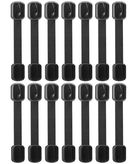 Picture of Bates- Child Safety Strap Locks, 14 Pack, Black Baby Cabinet Locks, Toilet Locks Baby Proof, Child Proof Drawer Locks, Cabinet Baby Locks for Cabinets, Child Proof Cabinet Locks, Drawer Child Locks
