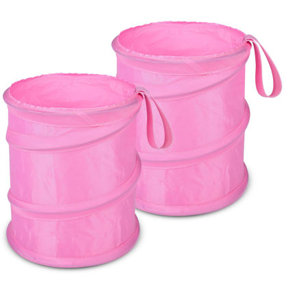 Picture of Kincown Car Trash Can, 2 Packs Mini Collapsible Car Trash Bin for Front Back Seat, Pop up Car Garbage Can, Portable Car Trash Bag Hanging for Vehicle SUV Rv Truck Accessories Interior, Pink