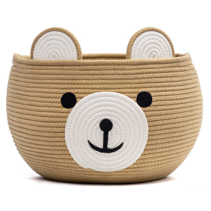 Picture of CherryNow Cotton Rope Basket Baby Gift Basket for Newborn, Empty Gift Basket with Handles, Medium Animal Basket for Toy Clothes Towel, Woven Rope Bear Basket for Kids, Brown, 15.7"D x 10.5"H
