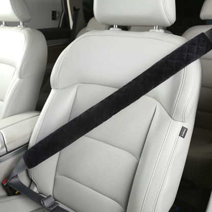 Picture of HighnessHwoo Extra Long Seatbelt Covers for Adults Kids Women & Men, Soft Car Seat Belt Strap Cushion for Sedan, SUV, Trucks, Shoulder Neck Chest Protector Pads, Auto Accessories, 1pc, Black, 25.5in