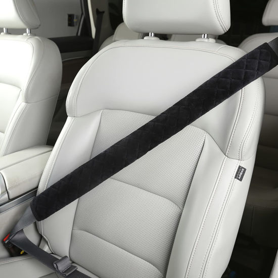 Picture of HighnessHwoo Extra Long Seatbelt Covers for Adults Kids Women & Men, Soft Car Seat Belt Strap Cushion for Sedan, SUV, Trucks, Shoulder Neck Chest Protector Pads, Auto Accessories, 1pc, Black, 25.5in