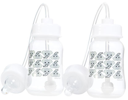 Picture of Hands-Free Baby Bottle - Anti-Colic Self Feeding Baby Bottle with Straw Tube System for Easy Feeding 4 oz (2 Pack - Elephant)