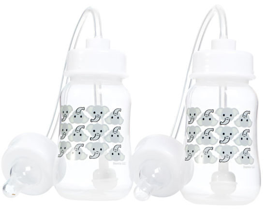 Picture of Hands-Free Baby Bottle - Anti-Colic Self Feeding Baby Bottle with Straw Tube System for Easy Feeding 4 oz (2 Pack - Elephant)