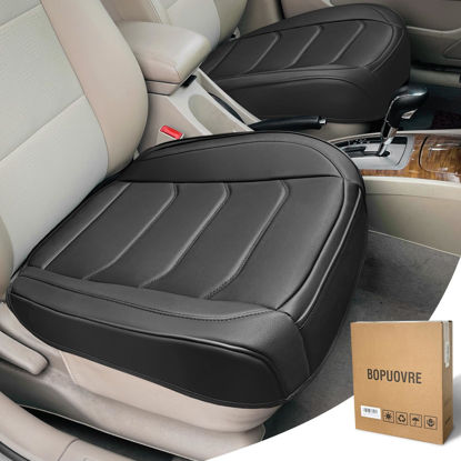 Picture of BOPUOVRE Car Seat Cover for Luxury & Comfort - PU Leather, Anti-Slip, Full Wrap Protection with Storage Pocket for Bottom Cushion - Universal Fit for 95% of Vehicles (Black,2 Piece)