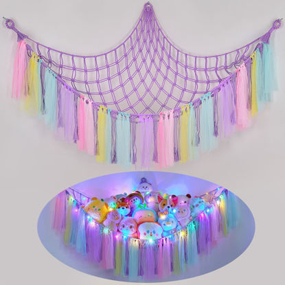 Picture of FIOBEE Stuffed Animals Net or Hammock with LED Light, Toy Hammock Hanging Stuffed Animals Storage Organizer Holder Room Décor for Nursery Kids Bedroom