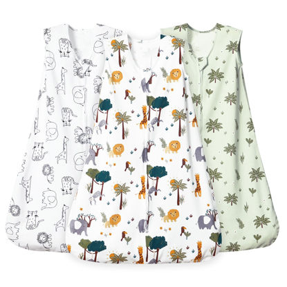 Picture of david's kids 3 Pack 100% Cotton Baby Sleep Sack 12-18 Months, Soft Baby Wearable Blankets with 2-Way Zipper, Comfy Toddler Sleeping Bags for Boys Girls Neutral, Large Size, Woodland Animals