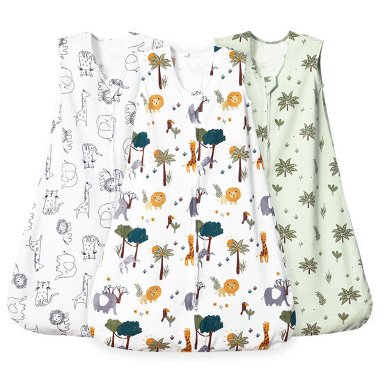 Picture of david's kids 3 Pack 100% Cotton Baby Sleep Sack 12-18 Months, Soft Baby Wearable Blankets with 2-Way Zipper, Comfy Toddler Sleeping Bags for Boys Girls Neutral, Large Size, Woodland Animals