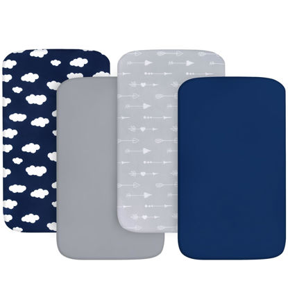 Picture of 4-Pack Fitted Pack and Play Sheets for Boys and Girls - Breathable, Soft Microfiber Baby Sheets in Grey and Navy