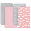 Picture of 4-Pack Fitted Pack and Play Sheets for Boys and Girls - Breathable, Soft Microfiber Baby Sheets in Grey and Pink