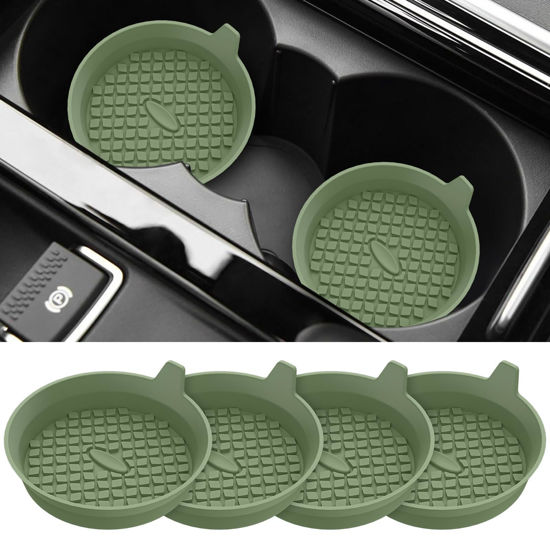Picture of ME.FAN Car Coasters [4 Pack] Silicone Car Cup Coasters/Cup Mats - Universal Non-Slip Recessed Car Interior Accessories - Car Cup Holder Insert Coasters Olive Green